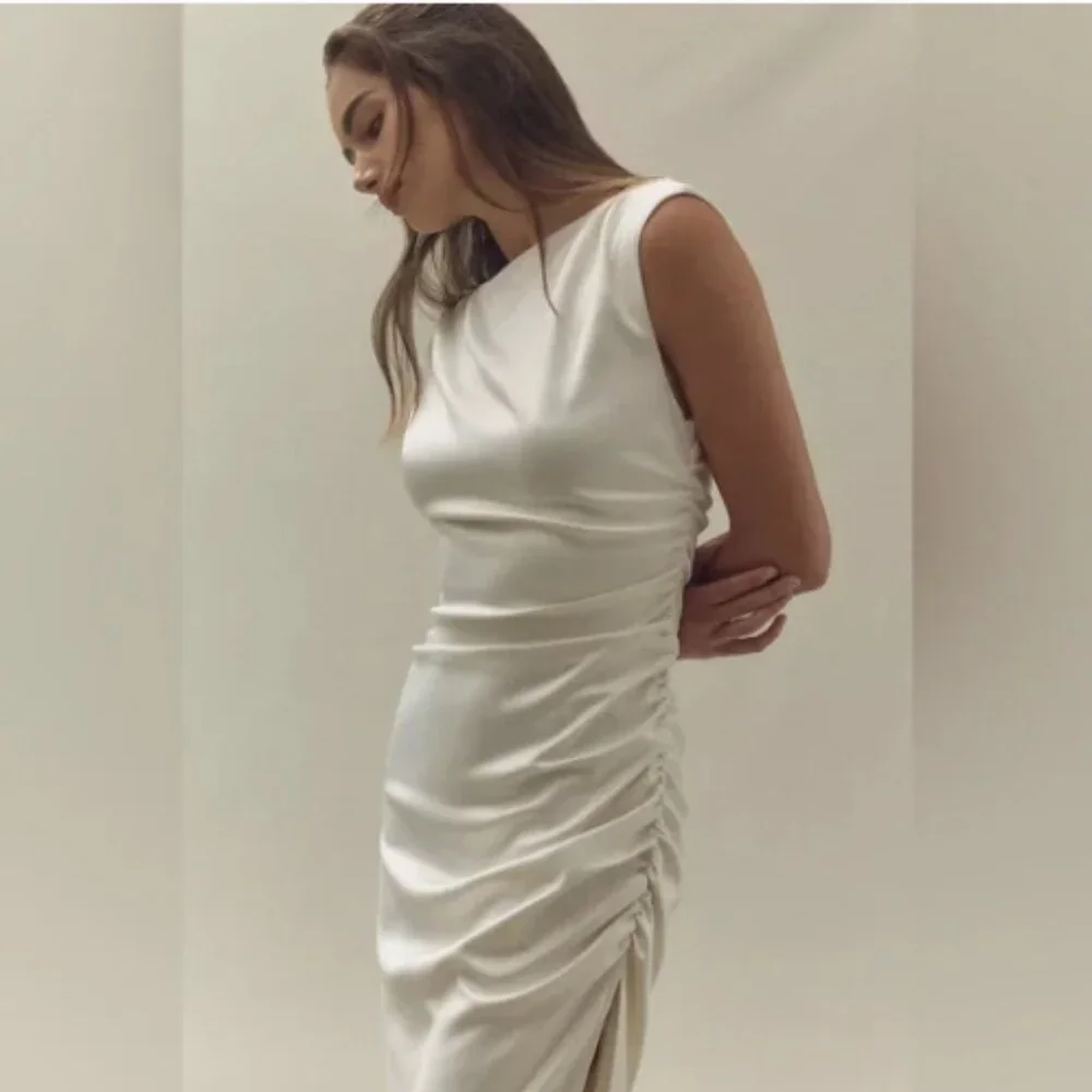 BHLDN Francesca High-Neck Stretch Satin Midi Dress (Anthropologie) - Picture 3 of 4